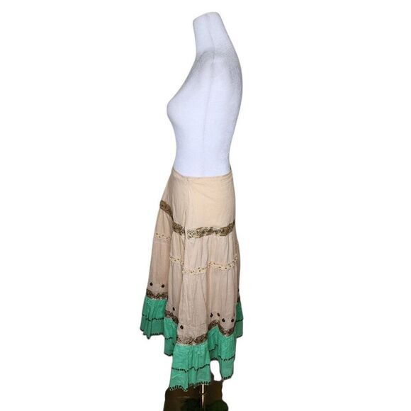 Vintage Y2K Hazel Maxi Hippie Maxi Peasant Skirt Womens Size L Tan Multi - Picture 7 of 10
